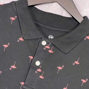 HB Flamingo Print Polo Shirt Mens 2XL Black Pink Excellent Short Sleeve Cotton